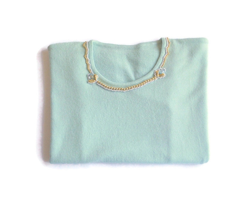 women/'s wool merinos Top jersey vintage Italy clear green turquoise