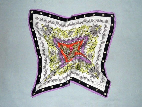 Small square silk scarf vintage colorful print sm… - image 5