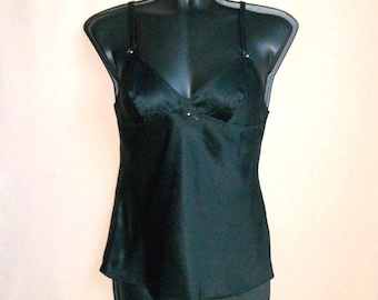 Black Silk Lingerie , Slip Top Vintage  Italy  Silk  camisole Women's Underwear