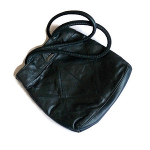 Vintage Italy blue leather shoulder bag middle size