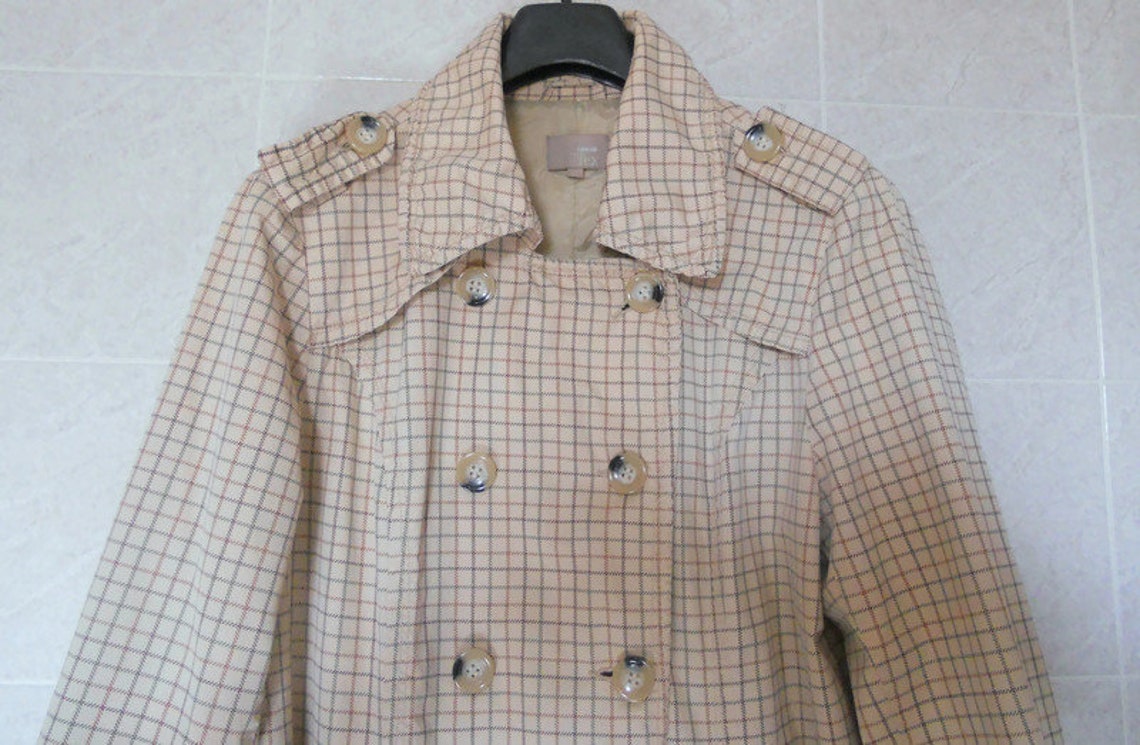 trench coat vintage  Beige cotton Women's Jacket Casual Tex Travel pockets coat, foto 4 di 5
