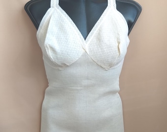 sous-vêtements en laine pour femmes, débardeur long côtelé vintage Italie, sous-vêtement en laine fine pour femmes