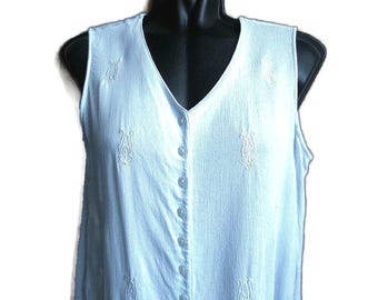 sleeveless blouse  Vintage French embroidered fine viscose Top