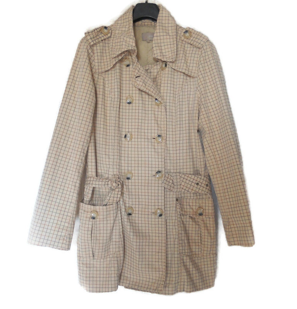trench coat vintage  Beige cotton Women's Jacket Casual Tex Travel pockets coat, foto 2 di 5