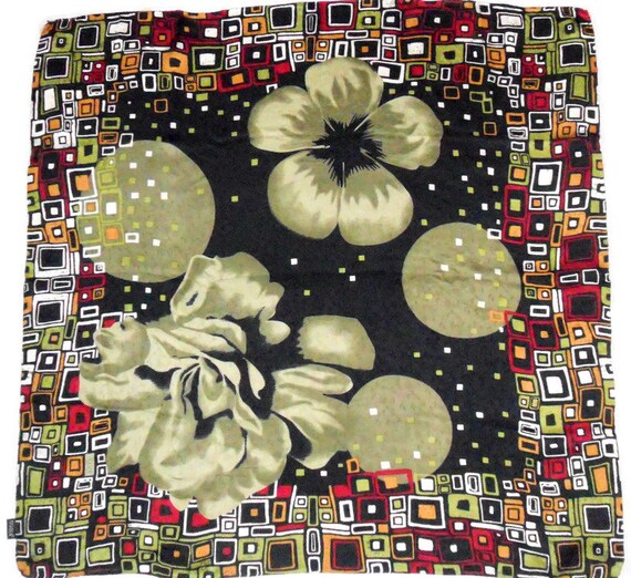 Square silk scarf vintage large silk head scarf,
