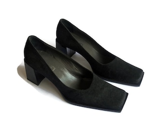 Chaussures femme en cuir suédé noir vintage Italie