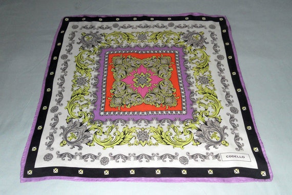 Small square silk scarf vintage colorful print sm… - image 7
