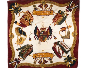 Vintage Italian Silk Scarf, Equestrian Design (33"x33")