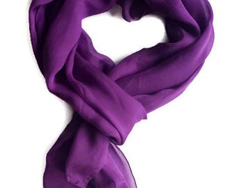 French Silk Vintage scarves Purple Chiffon silk Wrap neck silk Scarf Summer silk wrap Women accessories Gift for her