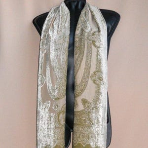 Vintage Italian Silk Velvet Scarf Stole - Beige Luxury Wrap