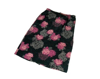 Jupe midi en soie à fleurs Italy vintage