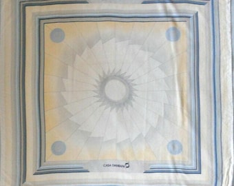 vintage designers square scarf , white blue geometric silk head scarf