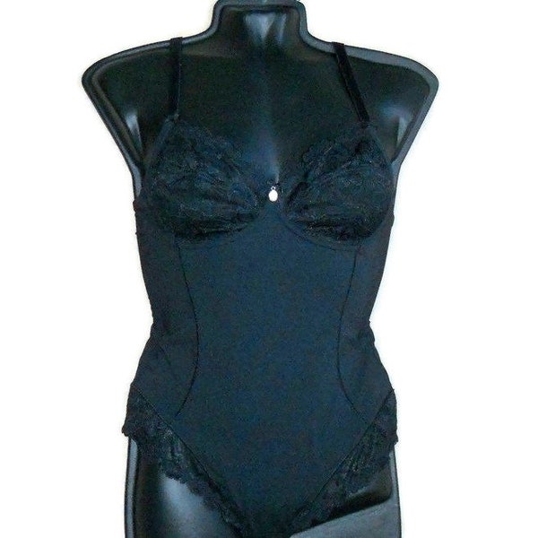 ladies lingerie vintage Lepel Italy bodysuit sleeveless black lace shape corrective underwear