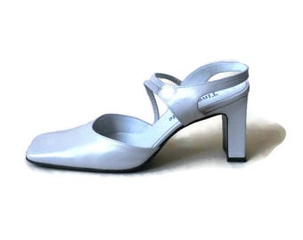 Zapatos de tacón vintage de piel blanca: zapatos de boda italianos, talla 6