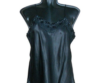 women's silk underwear slip top  S size vintage black silk  lace camisole