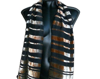 Sciarpa Sartoriale Velluto E Seta Double Face Viola Con Frange - Foto 11