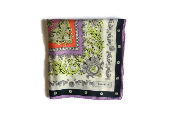 Small square silk scarf vintage colorful print sm… - image 3