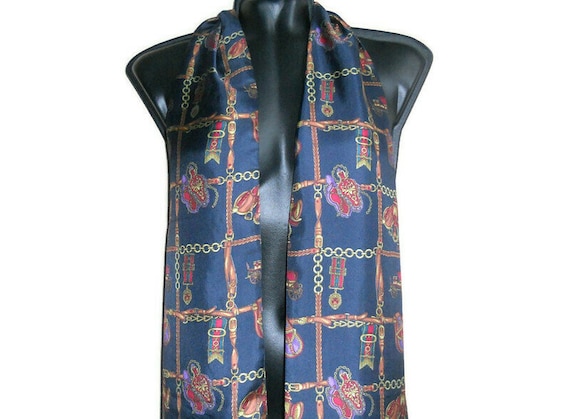 Blue print Silk Scarf , vintage double sided Short Scarf men