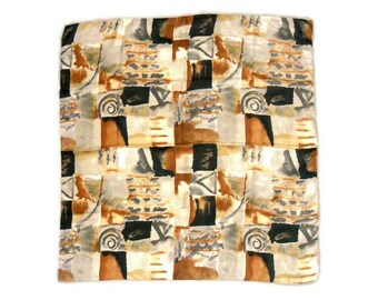 Print Silk Square Scarf, Vintage Italy , large Head Scarf