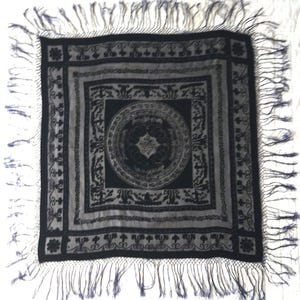 Vintage Blue Silk Velvet Shawl, Fringed Scarf, 39" Square image 1