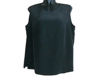 Black silk sleeveless blouse Vintage  silk Top XL size silk tank