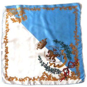 Vintage Italian Silk Scarf: Blue & White Print, Hand-Rolled