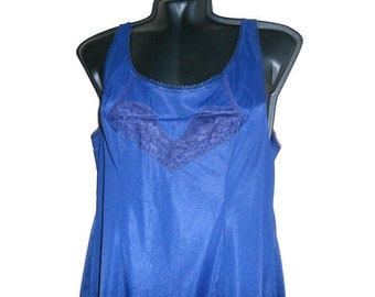Blauer Spitzen Petticoat M Größe Nylon Slip Dress Unterwäsche Vintage Italien