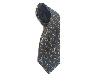 Blue Silk Print Tie  from Salvatore Ferragamo Vintage Italy