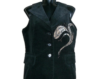 Zwart fluwelen damesvest vintage Italië klassiek fluwelen gilet
