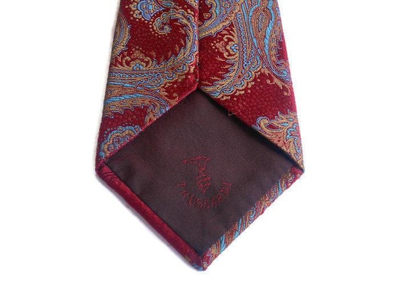 Cravate vintage en soie à fleurs/feuillages des années 1970 • Marque Saville Row - France