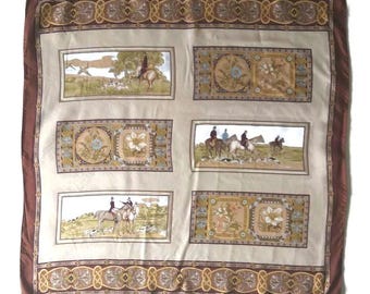 Vintage Italiaanse hippische kleurrijke zijden hoofddoek, sjaal met vierkante hals