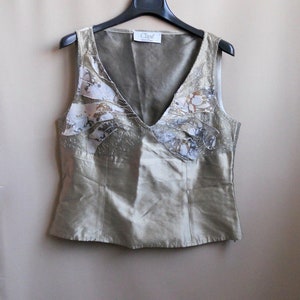Vintage Organic Silk Sleeveless Blouse: Italy Silk Top, M Size