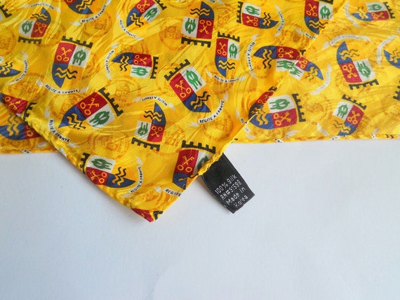 Small square silk neck scarf ,vintage yellow prin… - image 8