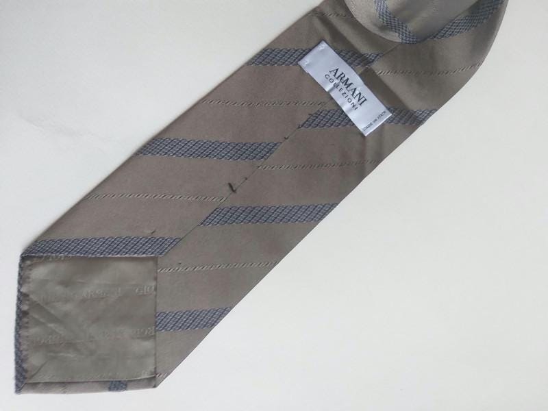 CRAVATTA CRAVATTINO 6 SETA rigato BEIGE VERDE AVIO MADE IN