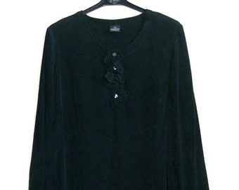 vintage black silk large blouse women