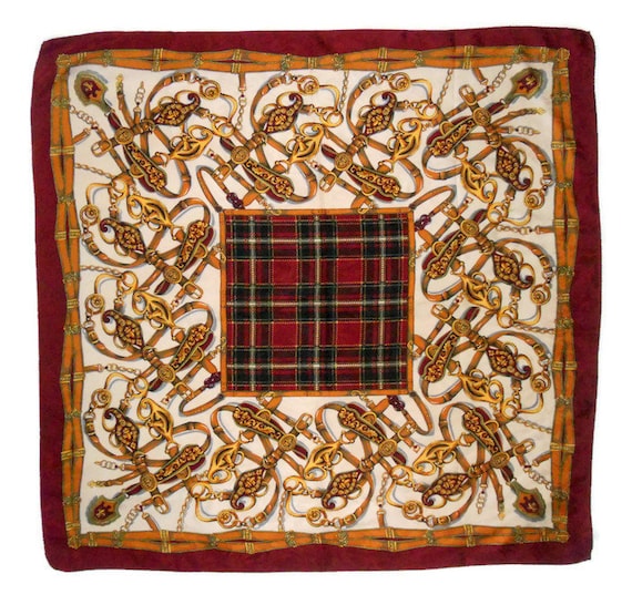 Ecquestrian silk scarf Vintage Italy Large silk sq