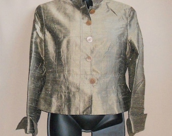 vintage Italie vêtements pour femmes veste en soie vert olive, blazer en soie biologique