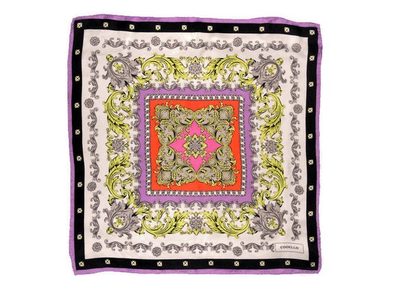 Small square silk scarf vintage colorful print sm… - image 1