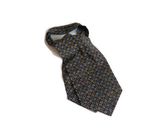 Black paisley silk ascot vintage Italy silk cravat