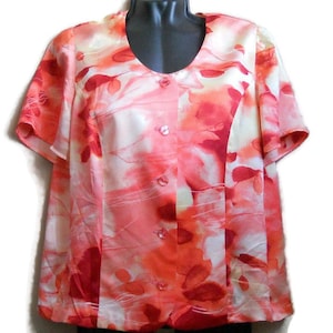 pink red silk blouse Vintage  women&#39;s  L size silk top short sleeve