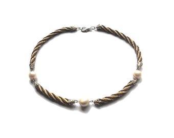Kraal geweven sieraden Visgraat spiraal rocaille bruine choker ketting