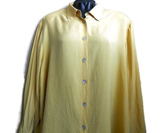 soft silk shirt for women yellow silk blouse large size vintage