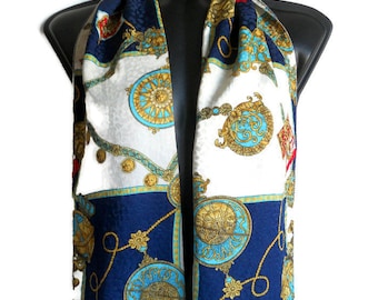 Pañuelo vintage de seda italiana con estampado náutico multicolor