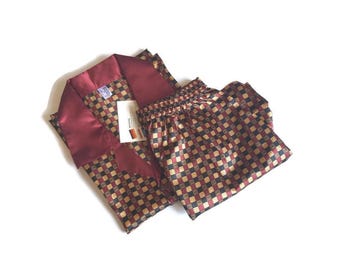 pigiama da uomo in raso rosso, vestaglia da notte vintage