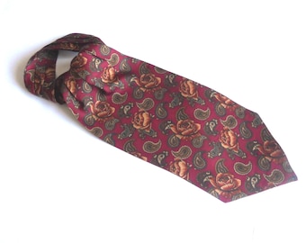 Vintage Italian Silk Ascot Tie, Paisley Floral Cravat