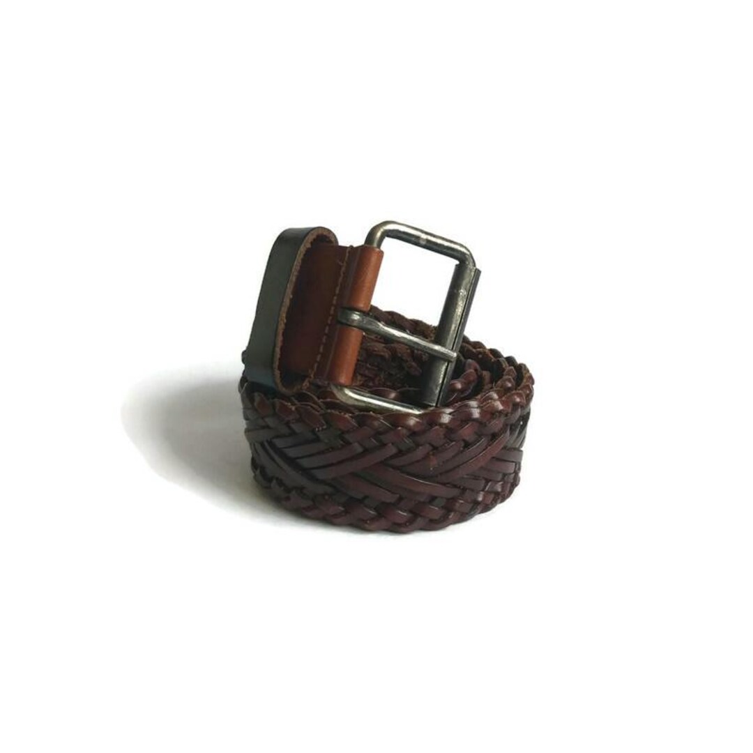 Brown Leather Braided Woven Belt Vintage Italy - Etsy display picture 2