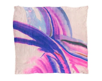 Vintage Hand-Painted Silk Scarf: Abstract Colorful Design