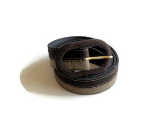 WORTH BELT BLACK SUEDE BROWN LEATHER ITALY Size SMALL Worth belt Large black suede & patent leather 2.5” wide  main image 3