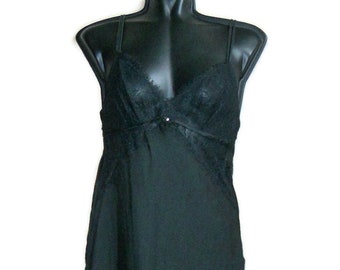 Schwarze Seide Slip Top M Damen Satin Seide Unterwäsche Leibchen Vintage Italy