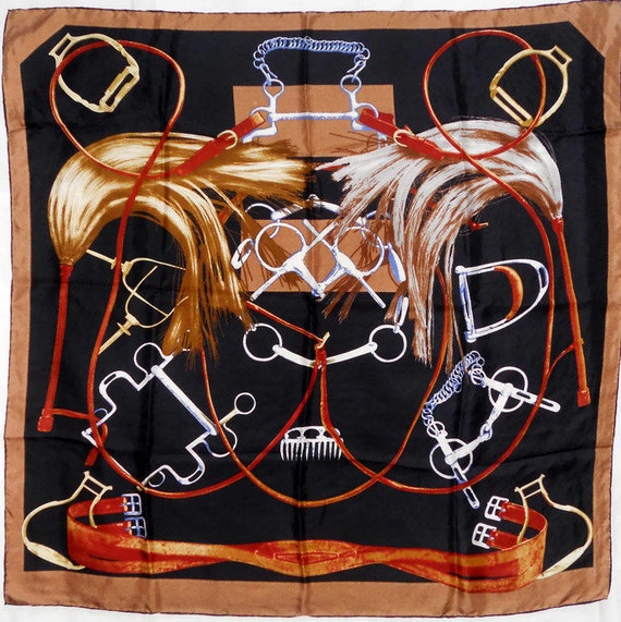 Square silk scarf Vintage Equestrian design silk